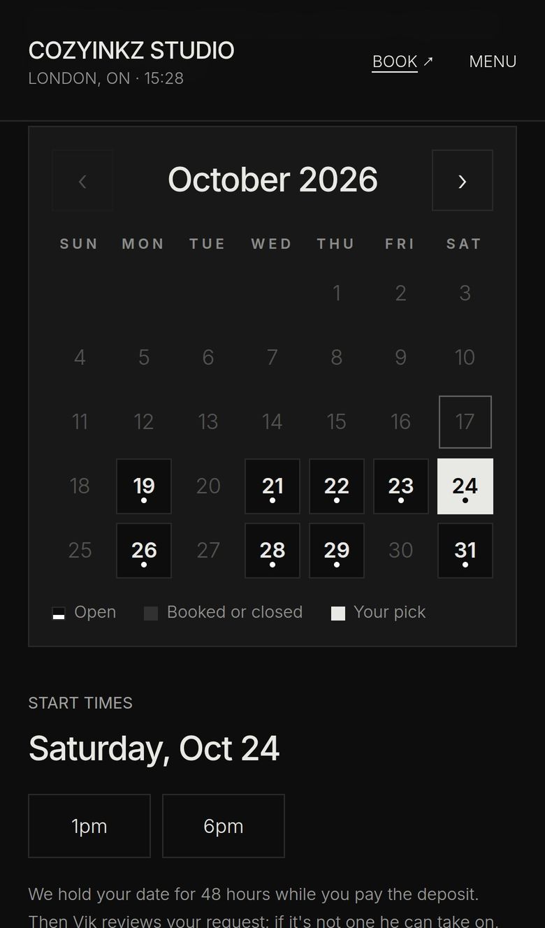The /pick calendar on a phone (sample dates)
