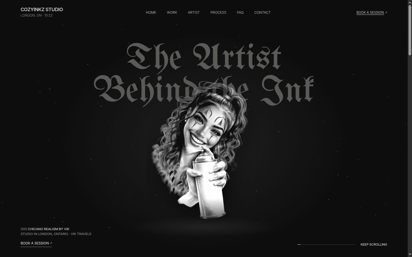 The CozyInkz tattoo studio homepage